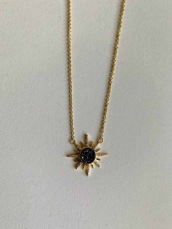 Elizabeth Stone Gemstone Starburst Necklace with Black Druzy Elizabeth Stone Gemstone Starburst Necklace with Black Druzy