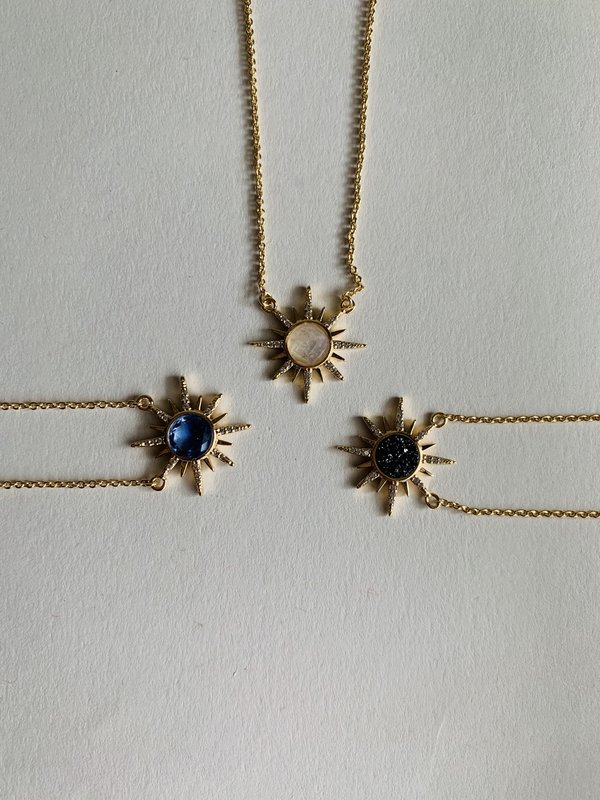 Elizabeth Stone Gemstone Starburst Necklace with Black Druzy Elizabeth Stone Gemstone Starburst Necklace with Black Druzy