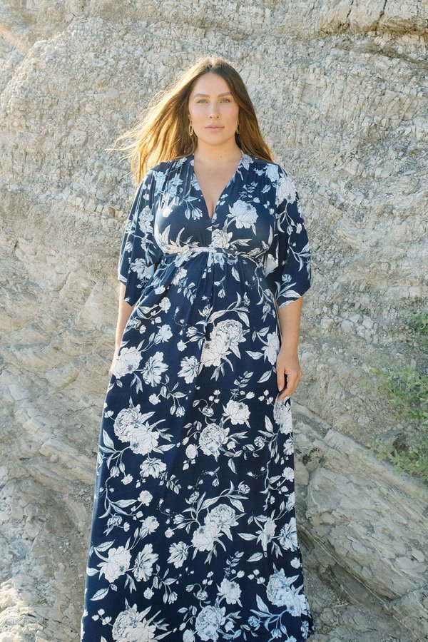 White Label Long Caftan Dress - Navy Rose White Label Long Caftan Dress - Navy Rose