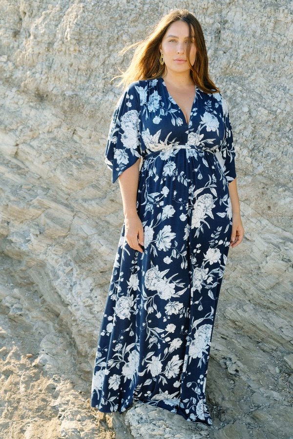 White Label Long Caftan Dress - Navy Rose White Label Long Caftan Dress - Navy Rose