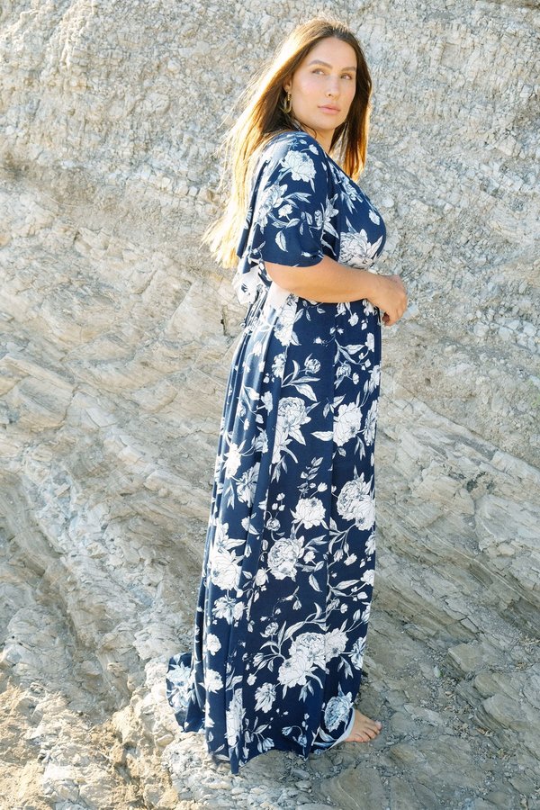 White Label Long Caftan Dress - Navy Rose White Label Long Caftan Dress - Navy Rose