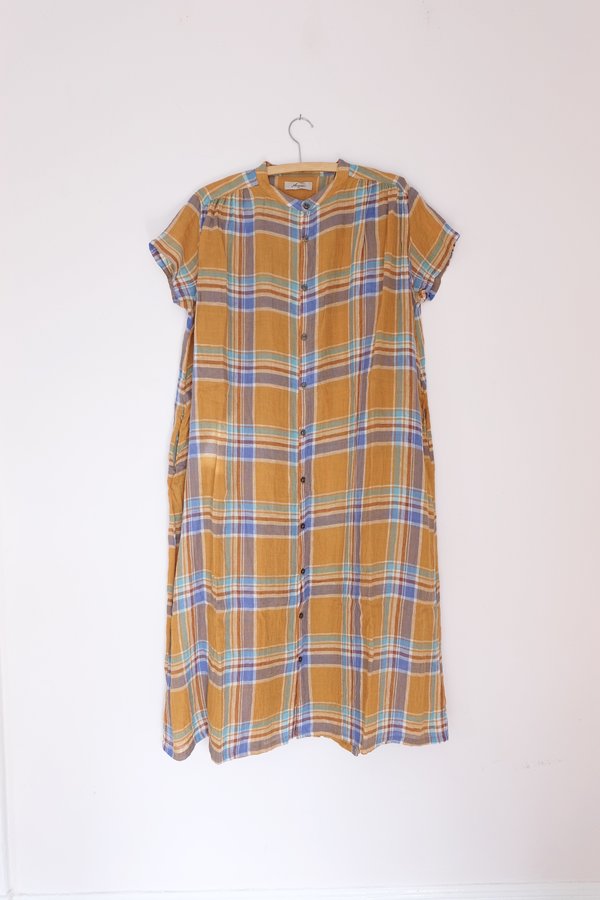 ICHI ANTIQUITES Linen Madras Check Dress - Orange | Garmentory