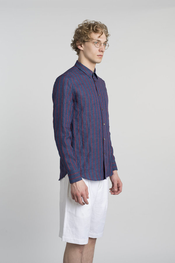Delikatessen Feel Good Cotton Shirt - Navy/Red Stripe Delikatessen Feel Good Cotton Shirt - Navy/Red Stripe