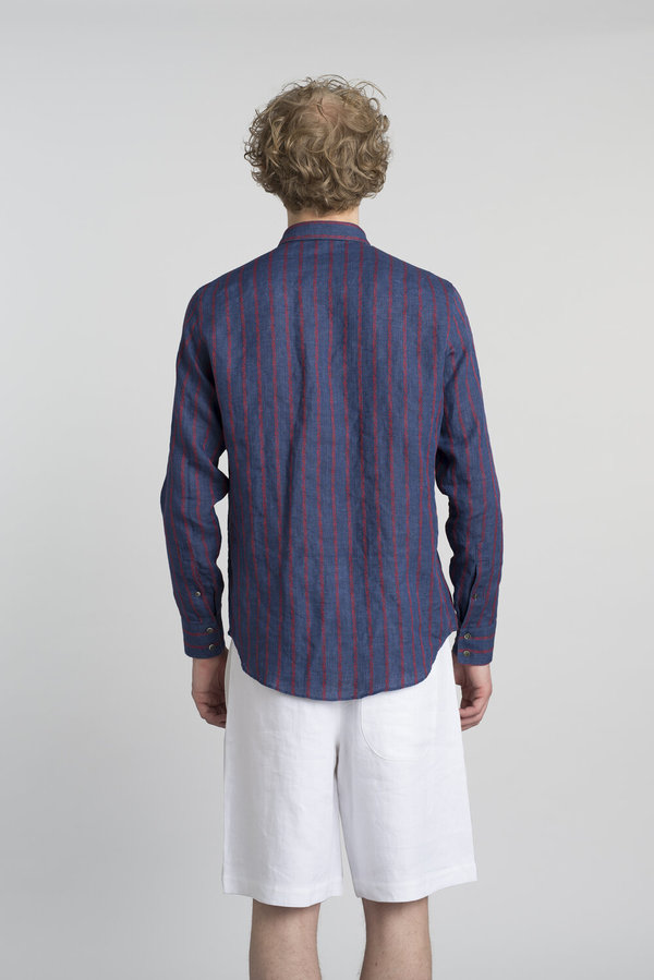Delikatessen Feel Good Cotton Shirt - Navy/Red Stripe Delikatessen Feel Good Cotton Shirt - Navy/Red Stripe