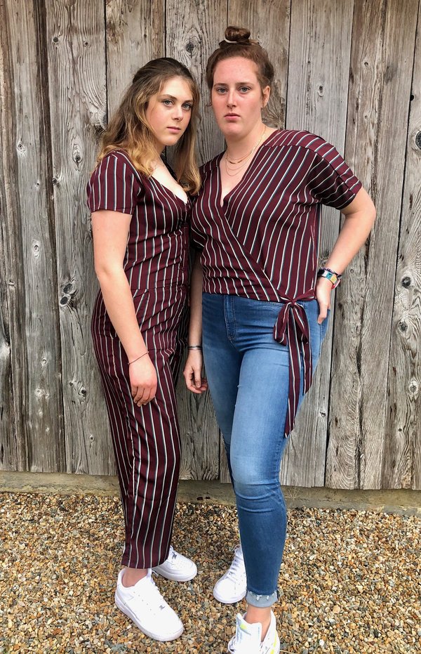Conrado Catherine Surplice Top - Burgundy Stripe Conrado Catherine Surplice Top - Burgundy Stripe