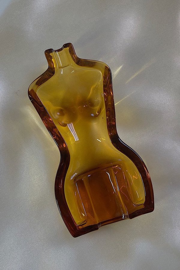Vintage Female Form Glass Ashtray - Amber Vintage Female Form Glass Ashtray - Amber