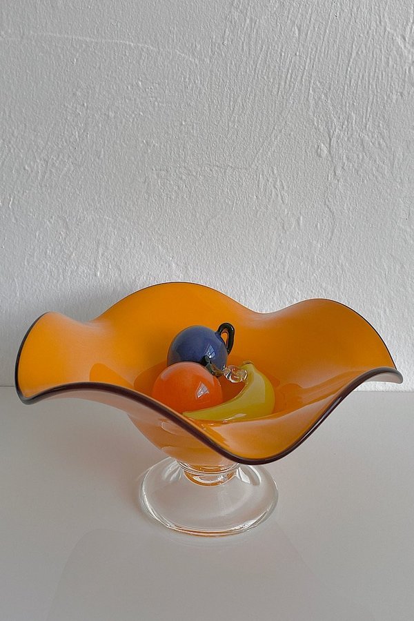 Vintage Wavy Pedestal Glass Bowl - Tangerine Vintage Wavy Pedestal Glass Bowl - Tangerine