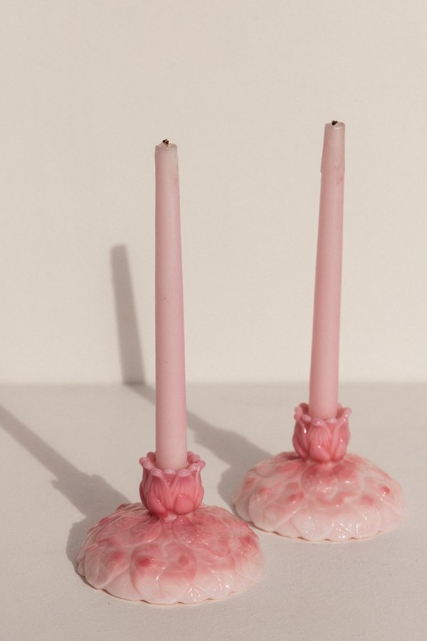 Vintage Stunning Glass Candle Holders - Pink Vintage Stunning Glass Candle Holders - Pink