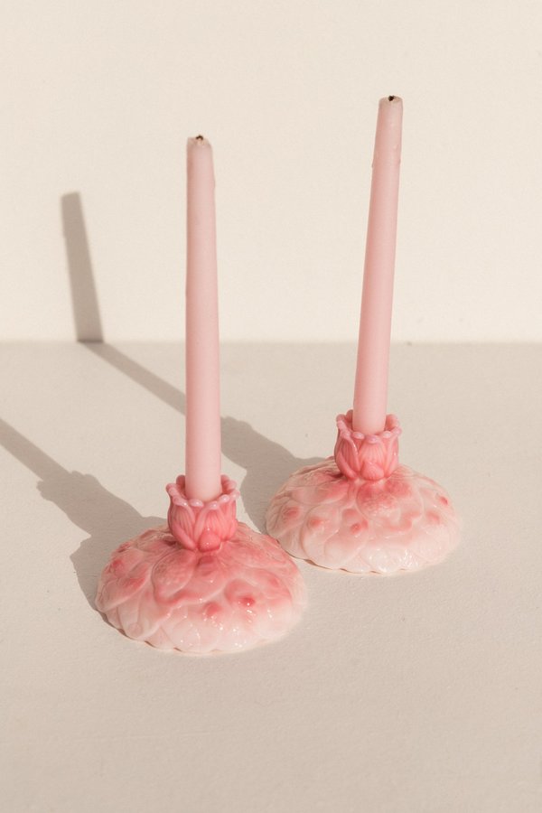 Vintage Stunning Glass Candle Holders - Pink Vintage Stunning Glass Candle Holders - Pink