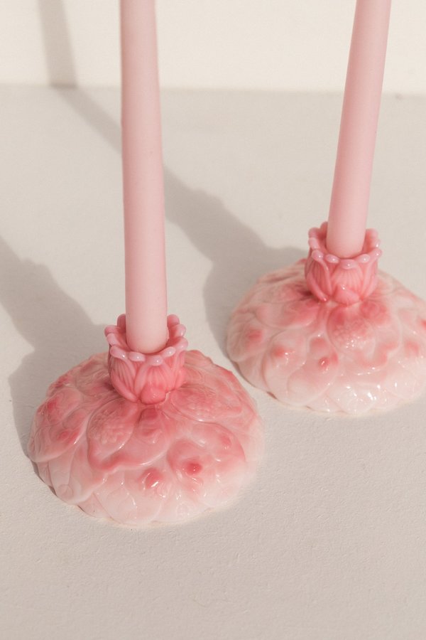 Vintage Stunning Glass Candle Holders - Pink Vintage Stunning Glass Candle Holders - Pink