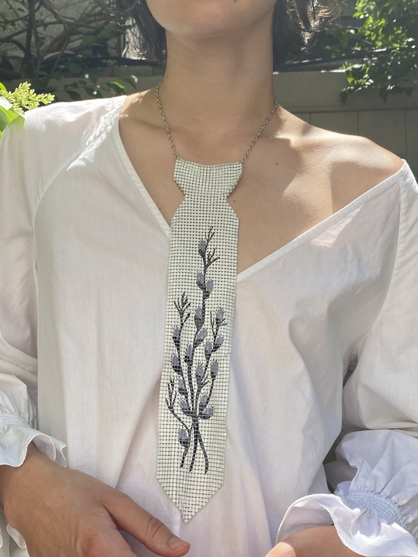 Vintage Mesh Floral Tie - Silver Vintage Mesh Floral Tie - Silver