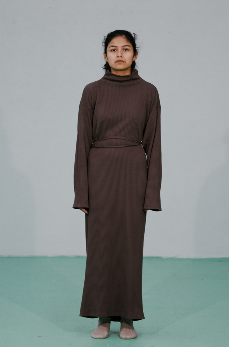 Baserange Lhasa Kaftan in Fleece Rib - sierra brown | Garmentory 