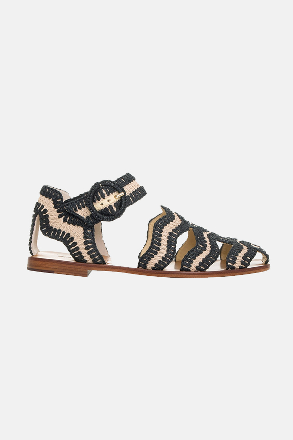 Zimmermann Wavy Raffia Slide - Natural/Black Zimmermann Wavy Raffia Slide - Natural/Black