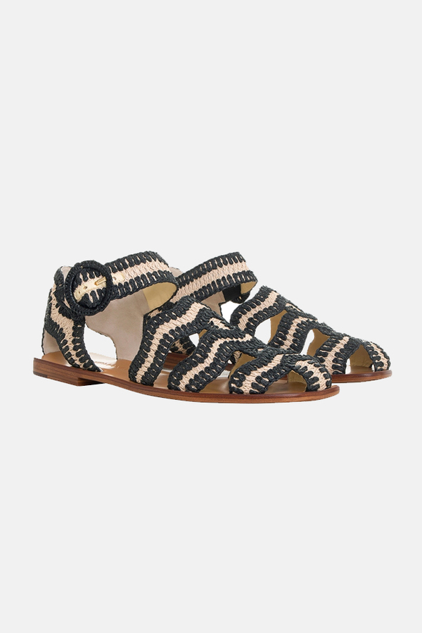 Zimmermann Wavy Raffia Slide - Natural/Black Zimmermann Wavy Raffia Slide - Natural/Black
