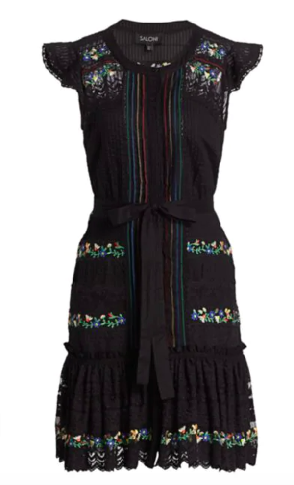Saloni Bea Dress - Black/Ditzy Chain Emb Saloni Bea Dress - Black/Ditzy Chain Emb