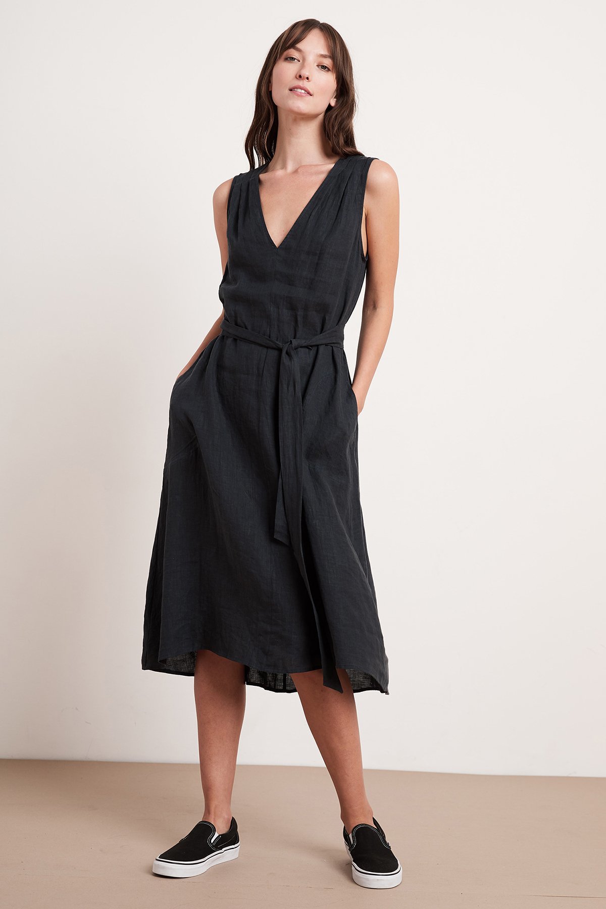 Velvet by Graham and Spencer Harmony Linen Dress - Shadow | Garmentory