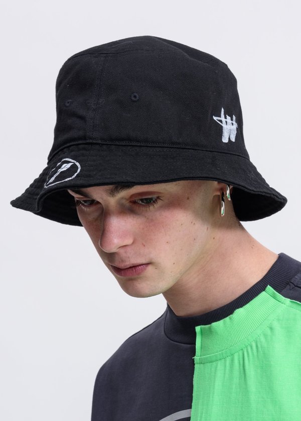 we11done WD Logo Stamp Bucket Hat - Black we11done WD Logo Stamp Bucket Hat - Black