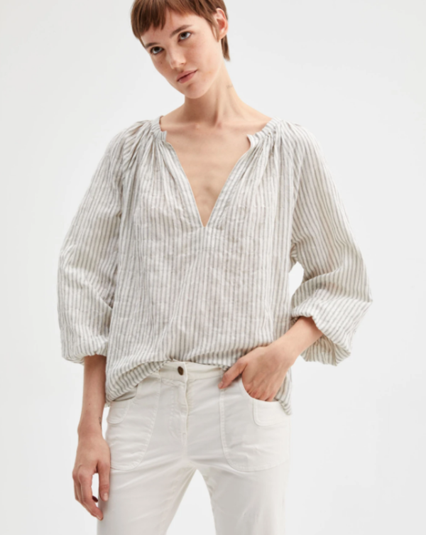 Nili Lotan Brooke Top - Black/Natural Stripe Nili Lotan Brooke Top - Black/Natural Stripe