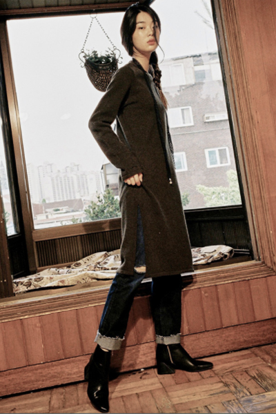 AMONG SEOUL Side Slit Knit Dress- Khaki AMONG SEOUL Side Slit Knit Dress- Khaki