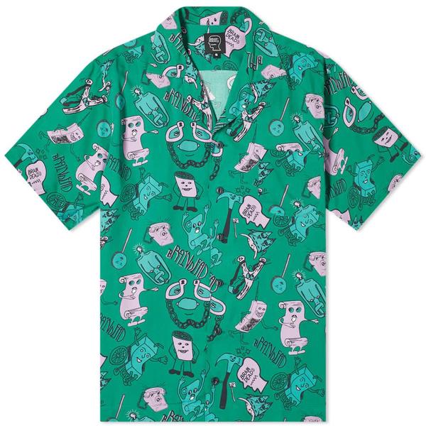 Brain Dead Caricatures Short Sleeve Hawaiian Shirt - Washed Forest Brain Dead Caricatures Short Sleeve Hawaiian Shirt - Washed Forest