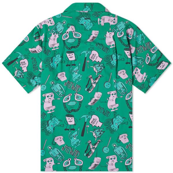 Brain Dead Caricatures Short Sleeve Hawaiian Shirt - Washed Forest Brain Dead Caricatures Short Sleeve Hawaiian Shirt - Washed Forest