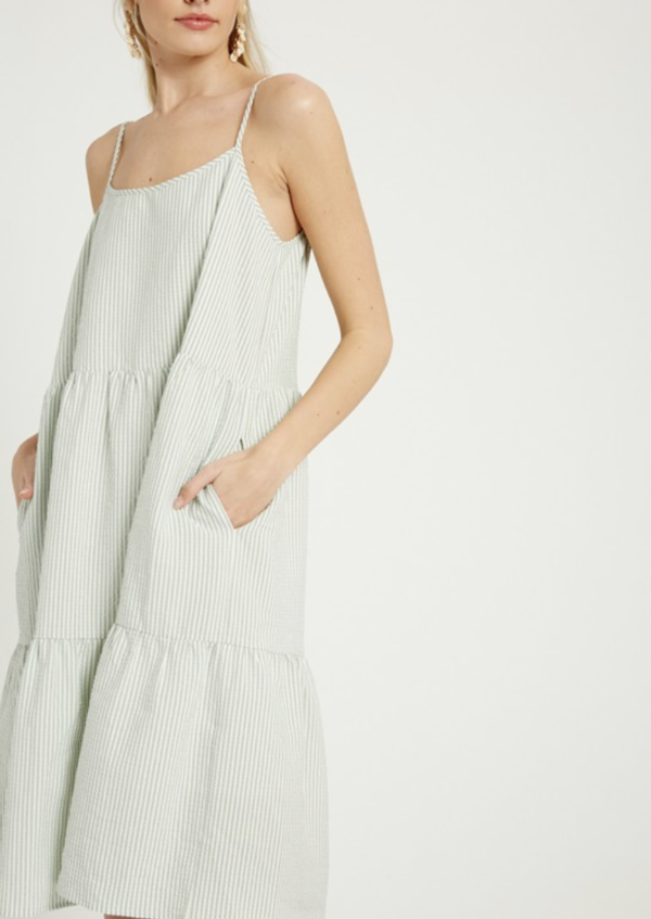 Wishlist Sage Tiered Midi Dress - Sage/White Wishlist Sage Tiered Midi Dress - Sage/White