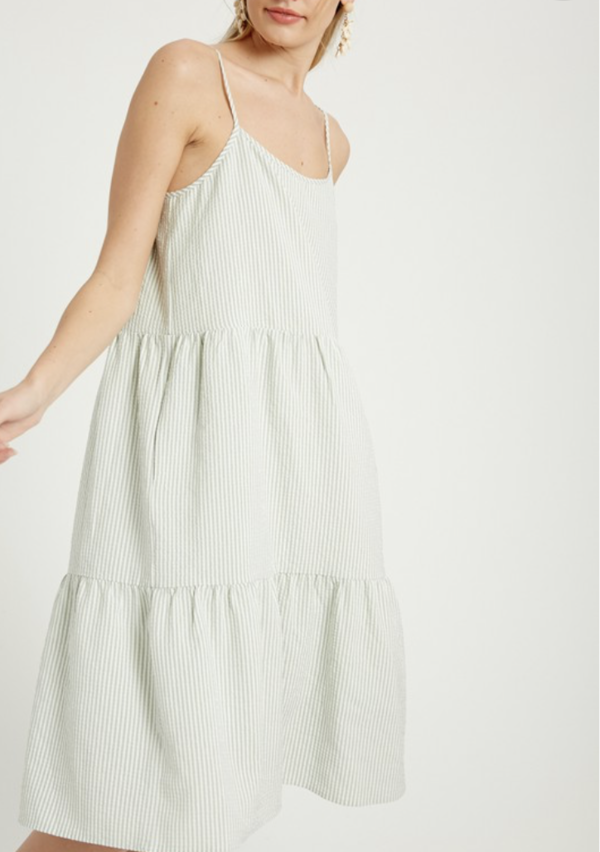 Wishlist Sage Tiered Midi Dress - Sage/White Wishlist Sage Tiered Midi Dress - Sage/White