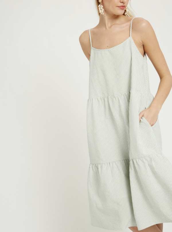 Wishlist Sage Tiered Midi Dress - Sage/White Wishlist Sage Tiered Midi Dress - Sage/White