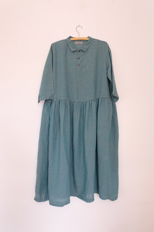 ICHI ANTIQUITES Linen Color Dye Dress - Green ICHI ANTIQUITES Linen Color Dye Dress - Green
