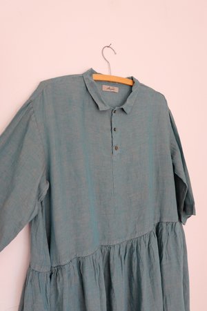ICHI ANTIQUITES Linen Color Dye Dress - Green ICHI ANTIQUITES Linen Color Dye Dress - Green