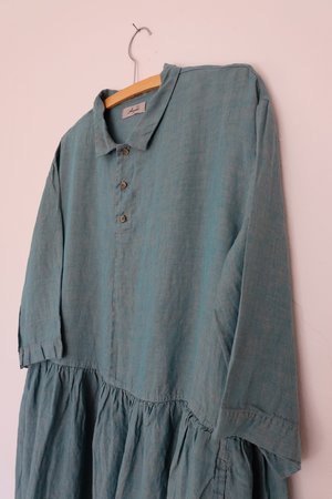 ICHI ANTIQUITES Linen Color Dye Dress - Green ICHI ANTIQUITES Linen Color Dye Dress - Green