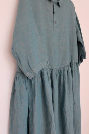 ICHI ANTIQUITES Linen Color Dye Dress - Green ICHI ANTIQUITES Linen Color Dye Dress - Green