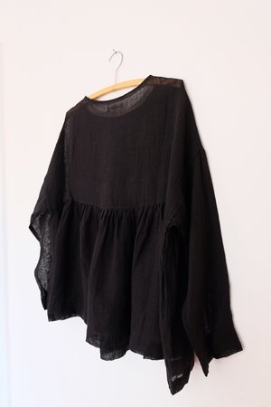 Ichi Antiquités Linen Gauze Pullover - Black Ichi Antiquités Linen Gauze Pullover - Black