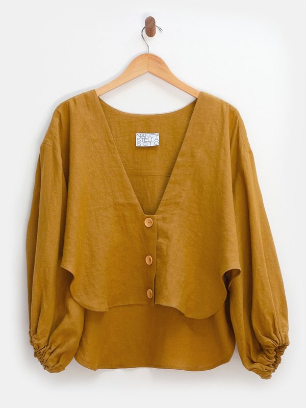 Nancy Stella Soto V-Neck Cropped Shirt - Ochre Nancy Stella Soto V-Neck Cropped Shirt - Ochre