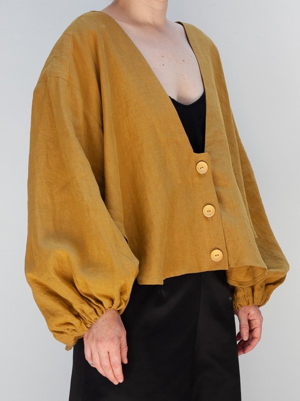 Nancy Stella Soto V-Neck Cropped Shirt - Ochre Nancy Stella Soto V-Neck Cropped Shirt - Ochre