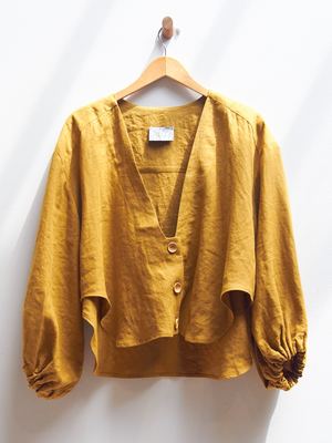 Nancy Stella Soto V-Neck Cropped Shirt - Ochre Nancy Stella Soto V-Neck Cropped Shirt - Ochre
