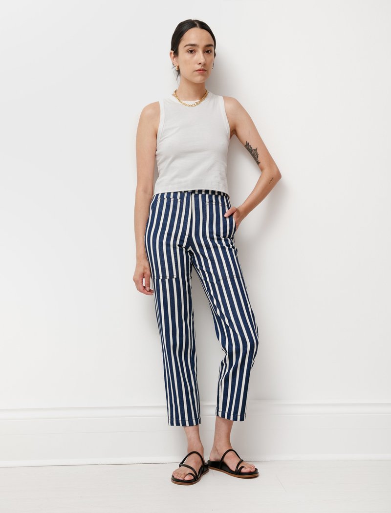 Hache Patch Pocket Striped Denim - Indigo/Creaam Hache Patch Pocket Striped Denim - Indigo/Creaam