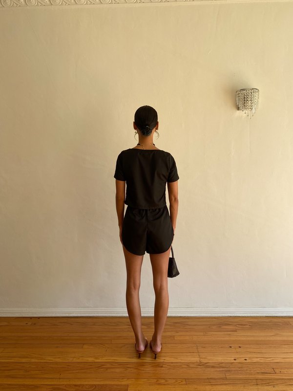 Lisa Says Gah Capri Set - Black Satin