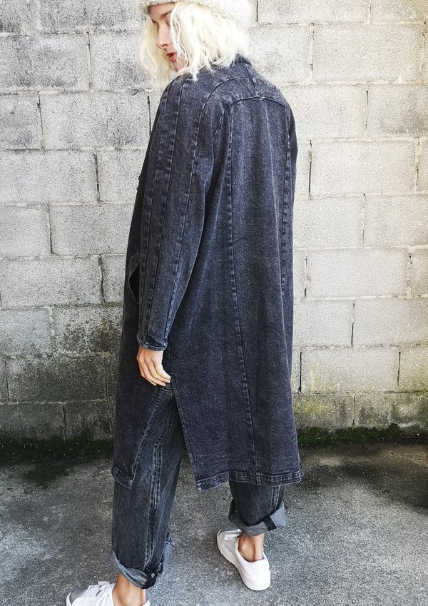 Berenik LONG REVERS DENIM COAT - washed black Berenik LONG REVERS DENIM COAT - washed black