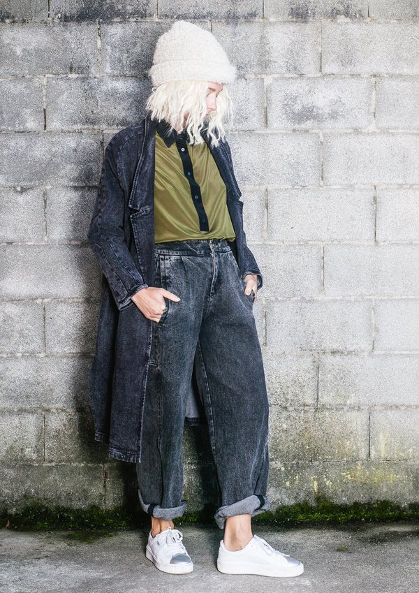 Berenik LONG REVERS DENIM COAT - washed black Berenik LONG REVERS DENIM COAT - washed black