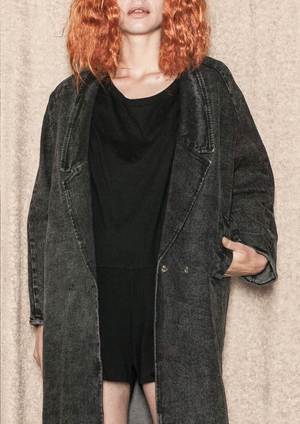 Berenik LONG REVERS DENIM COAT - washed black Berenik LONG REVERS DENIM COAT - washed black