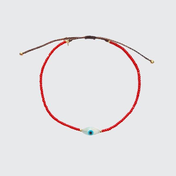 tai Beaded Bracelet with Eye Charm - Red tai Beaded Bracelet with Eye Charm - Red