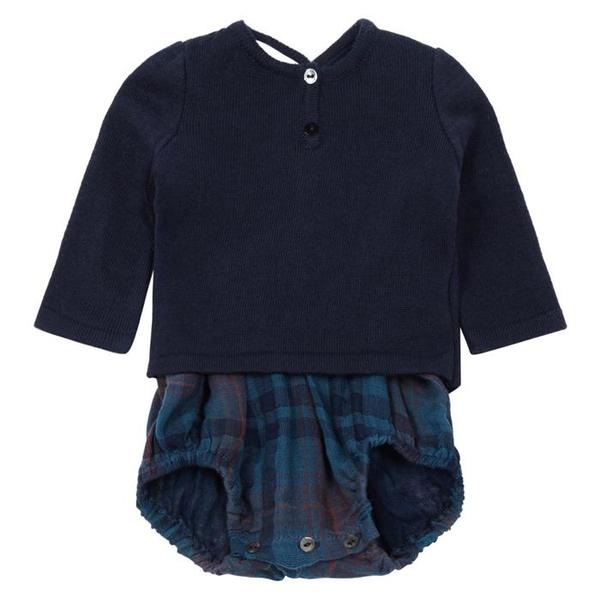 Pequeno Tocon Baby Long Sleeved Bodysuit Navy Blue And Tartan Pequeno Tocon Baby Long Sleeved Bodysuit Navy Blue And Tartan