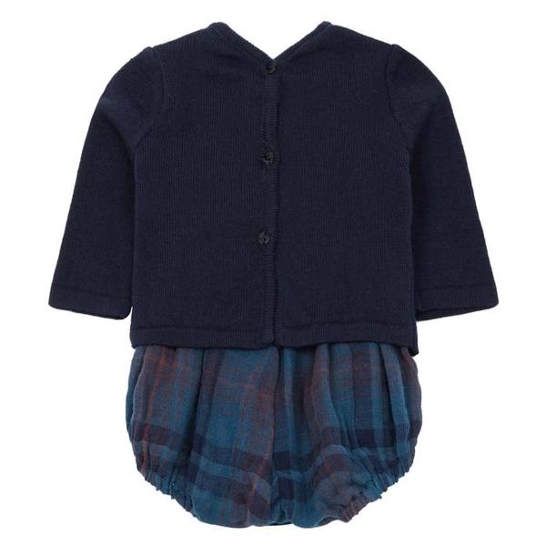 Pequeno Tocon Baby Long Sleeved Bodysuit Navy Blue And Tartan Pequeno Tocon Baby Long Sleeved Bodysuit Navy Blue And Tartan