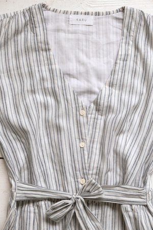 Karu Striped Khadi Cotton House Dress - ceramic blue Karu Striped Khadi Cotton House Dress - ceramic blue