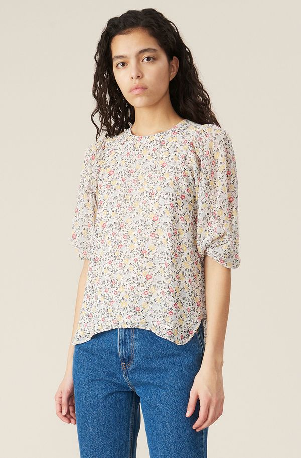 Ganni Printed Georgette Blouse - Egret | Garmentory