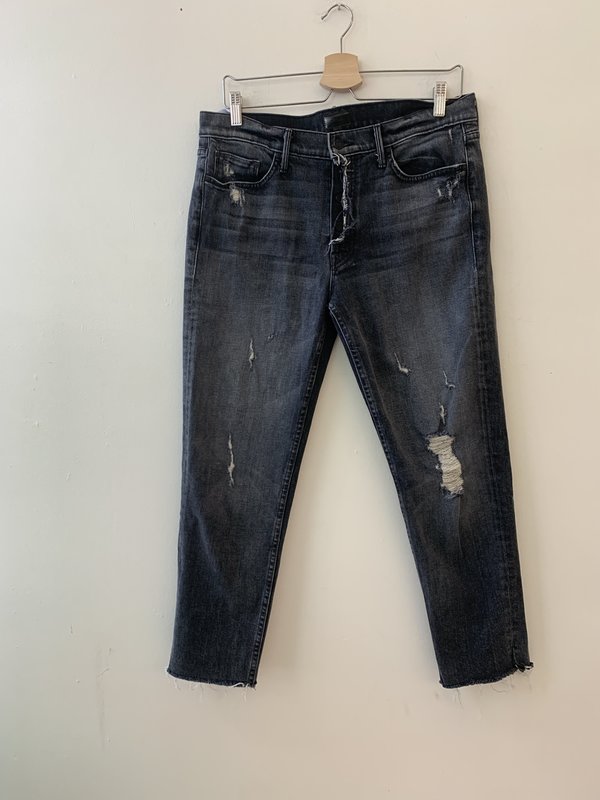 pre-loved] Mother Denim The Flyaway Dropout Black Denim Garmentory - Main Image