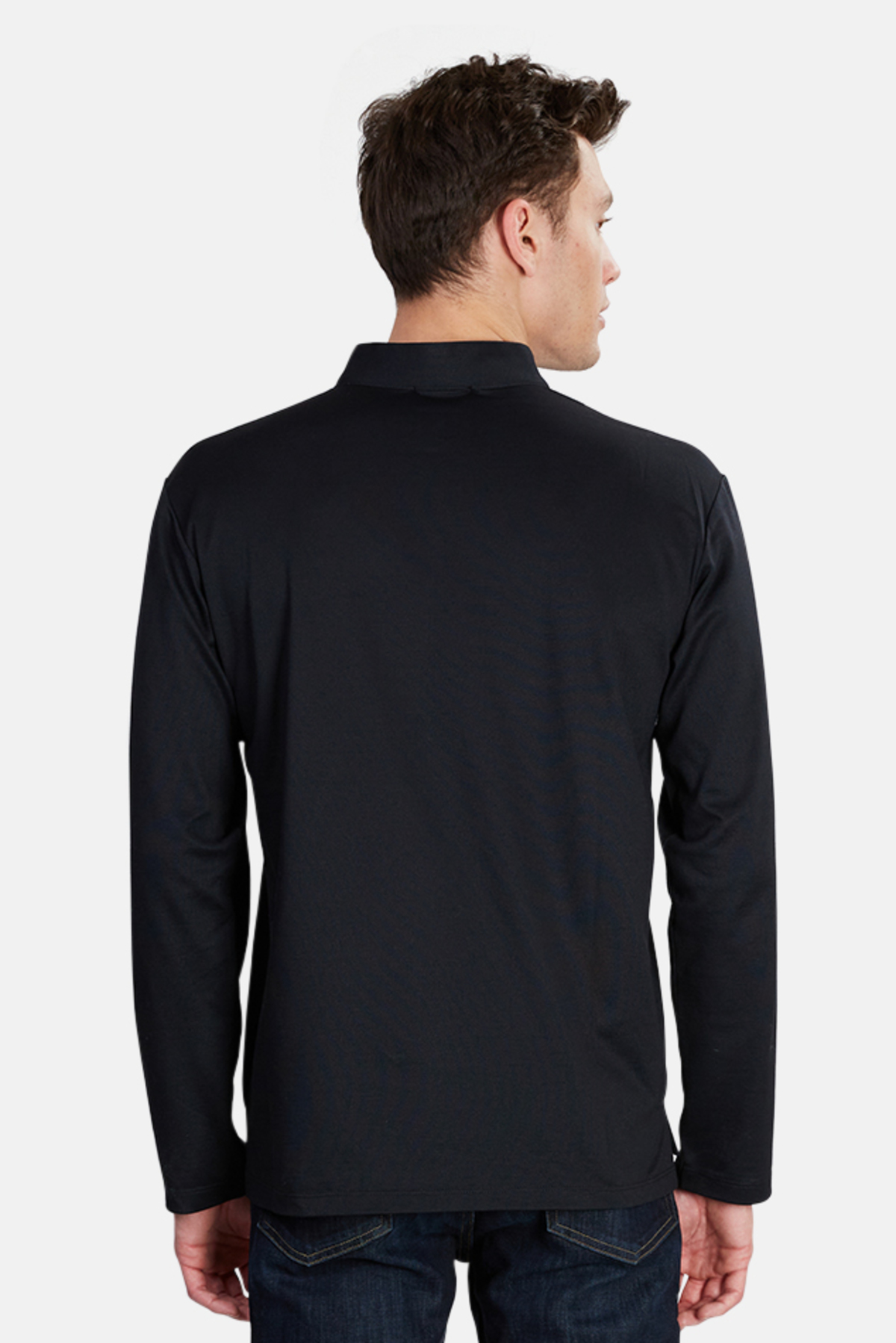 Long Sleeve Military Pop Collar Polo Black