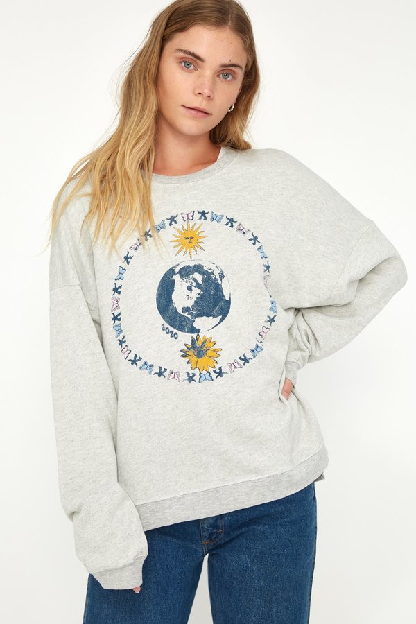 Lacausa Malibu Sweatshirt - Circle Print Heather Grey | Garmentory