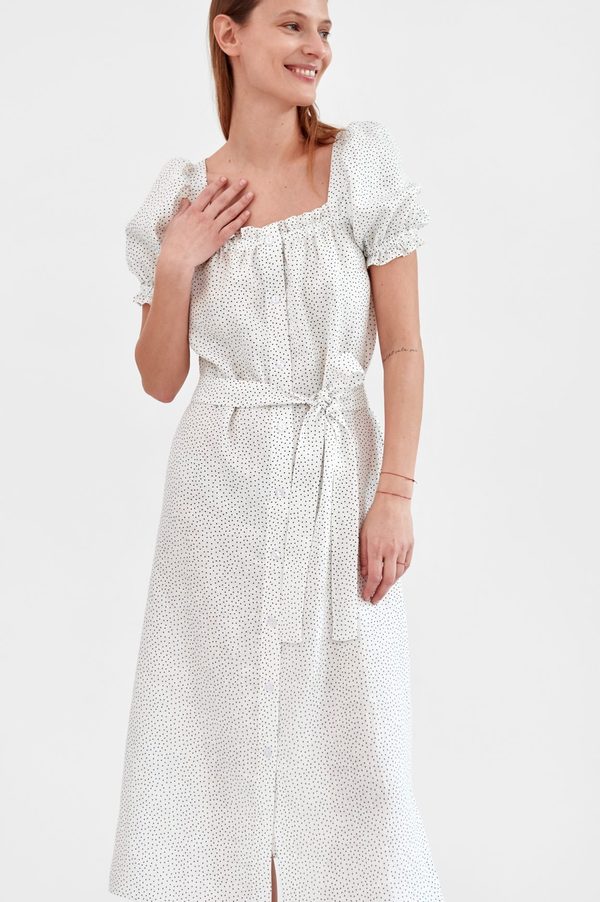 linen dresses modest Smocked Beige Linen Dress main image 0